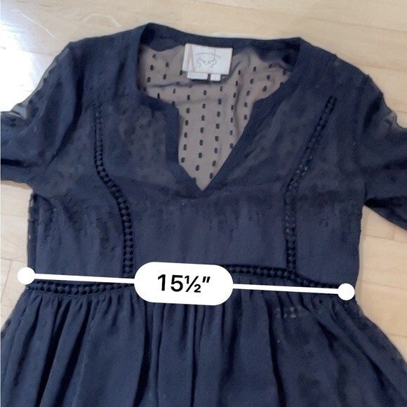 Anthropologie Vanessa Virginia Black Costa Maya Swiss Dot Long Sleeve Dress 2 - Picture 5 of 13